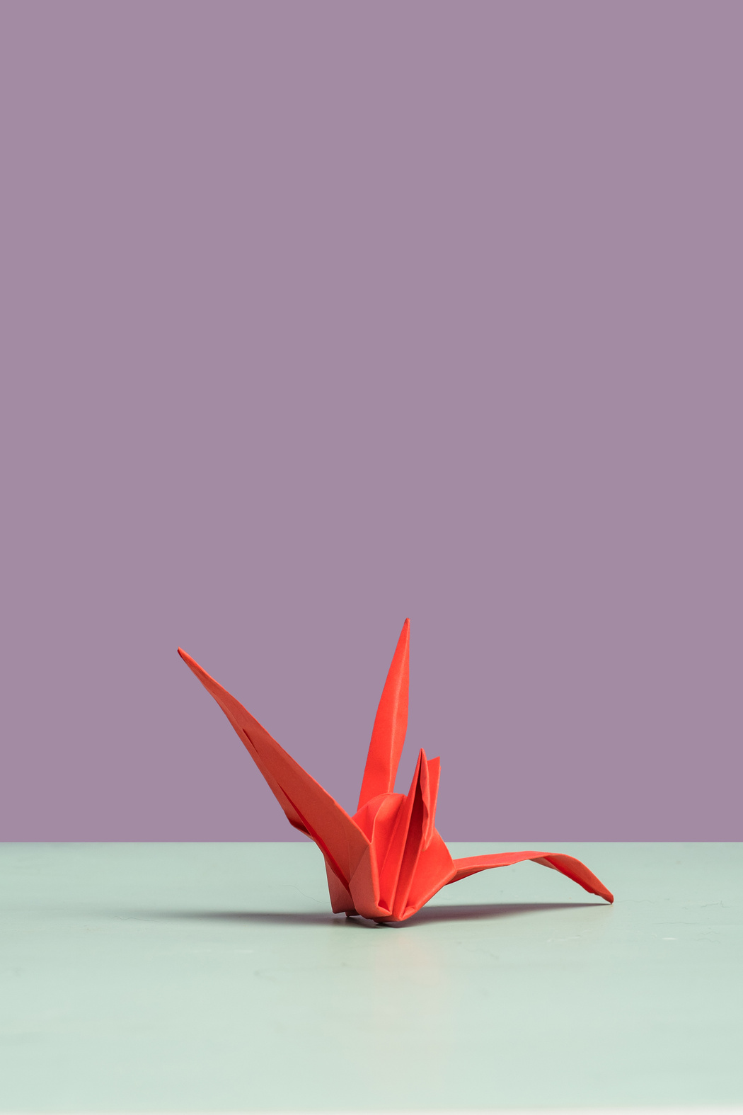 Red Swan Origami on Purple Background